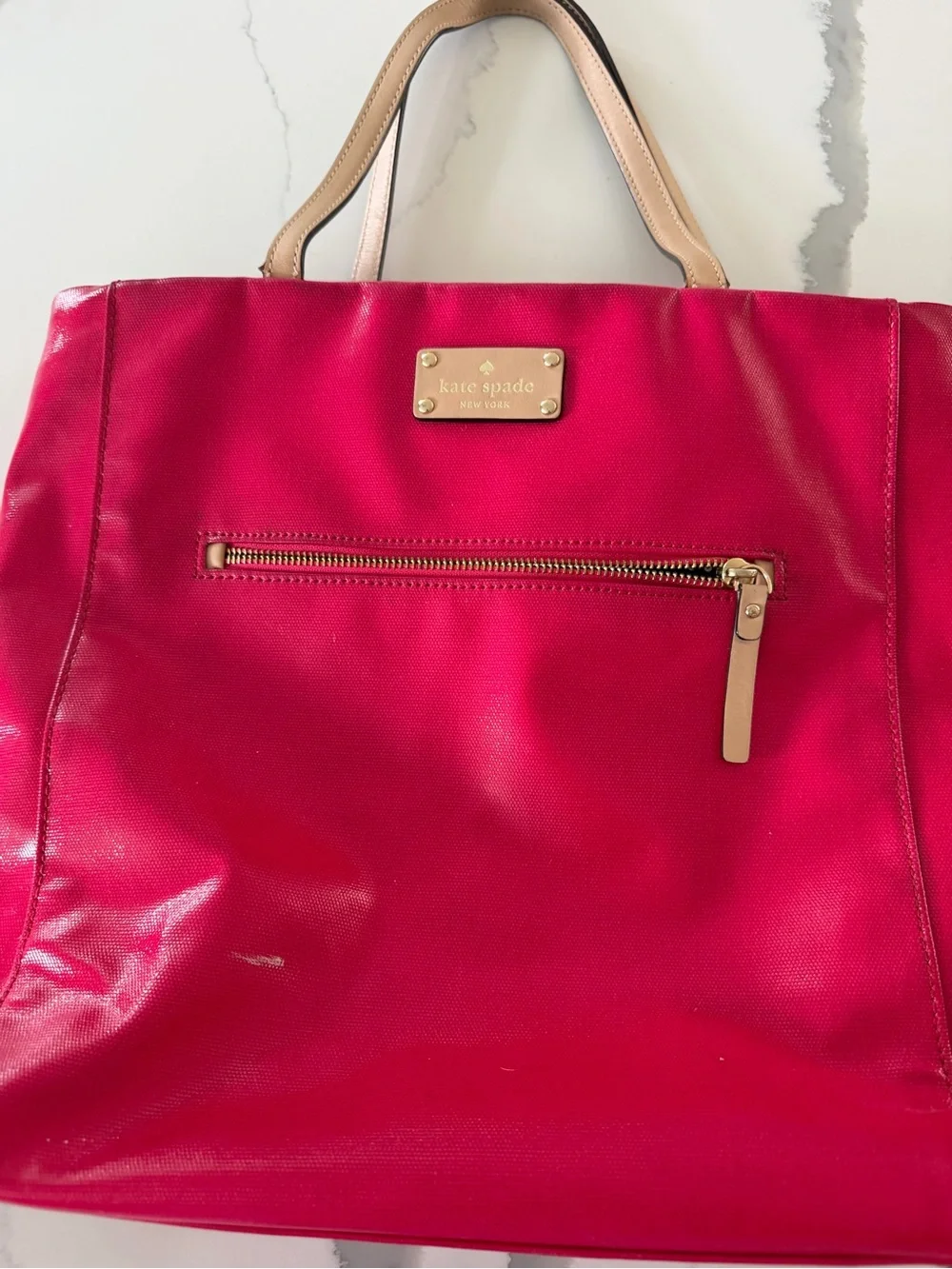 Kate Spade New York patent tote in a bright pink/fuchsia